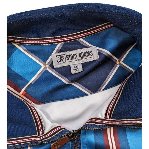 Stacy Adams Jacket Men XXL Blue Plaid Lightweight Track Full Zip Streetwear Bold - Picture 4 of 16